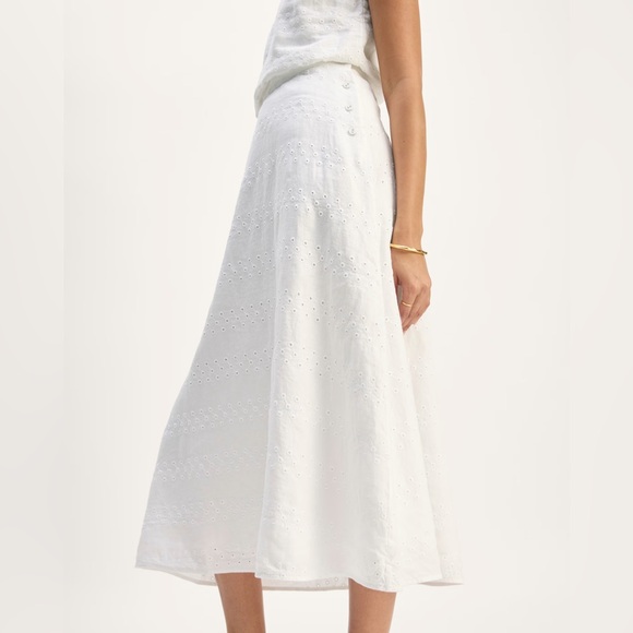 NWT Everlane Linen Eyelet Midi Skirt in White Eyelet, Size 8 - Picture 6 of 7
